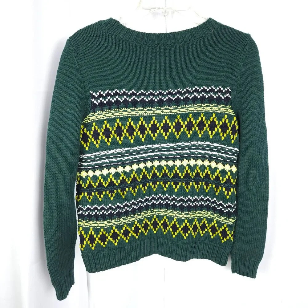 NWT Talbots Diamond Fair Isle‎ Green Sweater Womens Petite Small